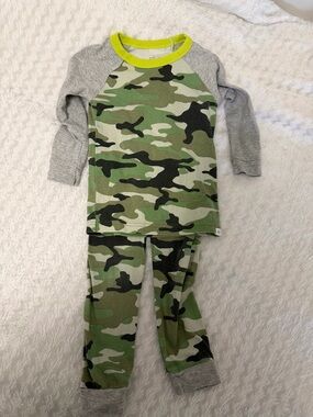 #151 Boys Camo Pajama Set with Gray Sleeves and Neon Trim
